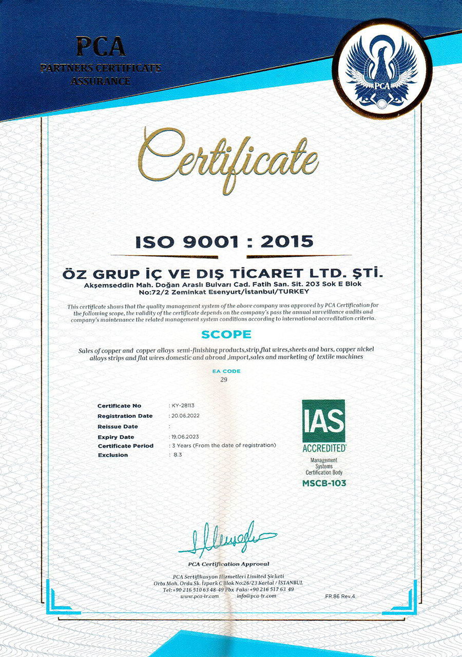 PCA ISO 9001 Certificate
