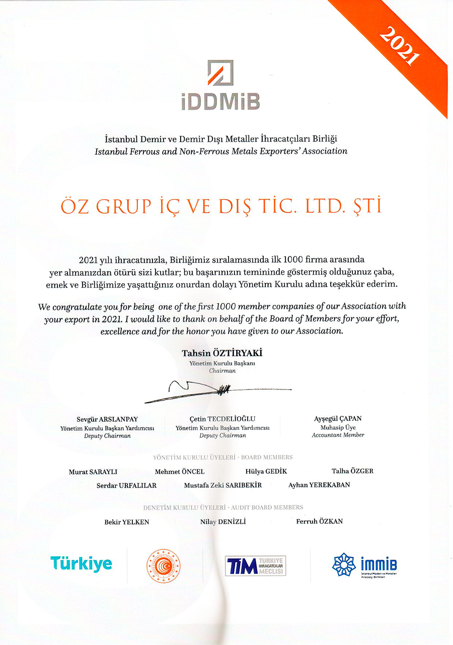 IDDMIB 2021 Yılı Certificate
