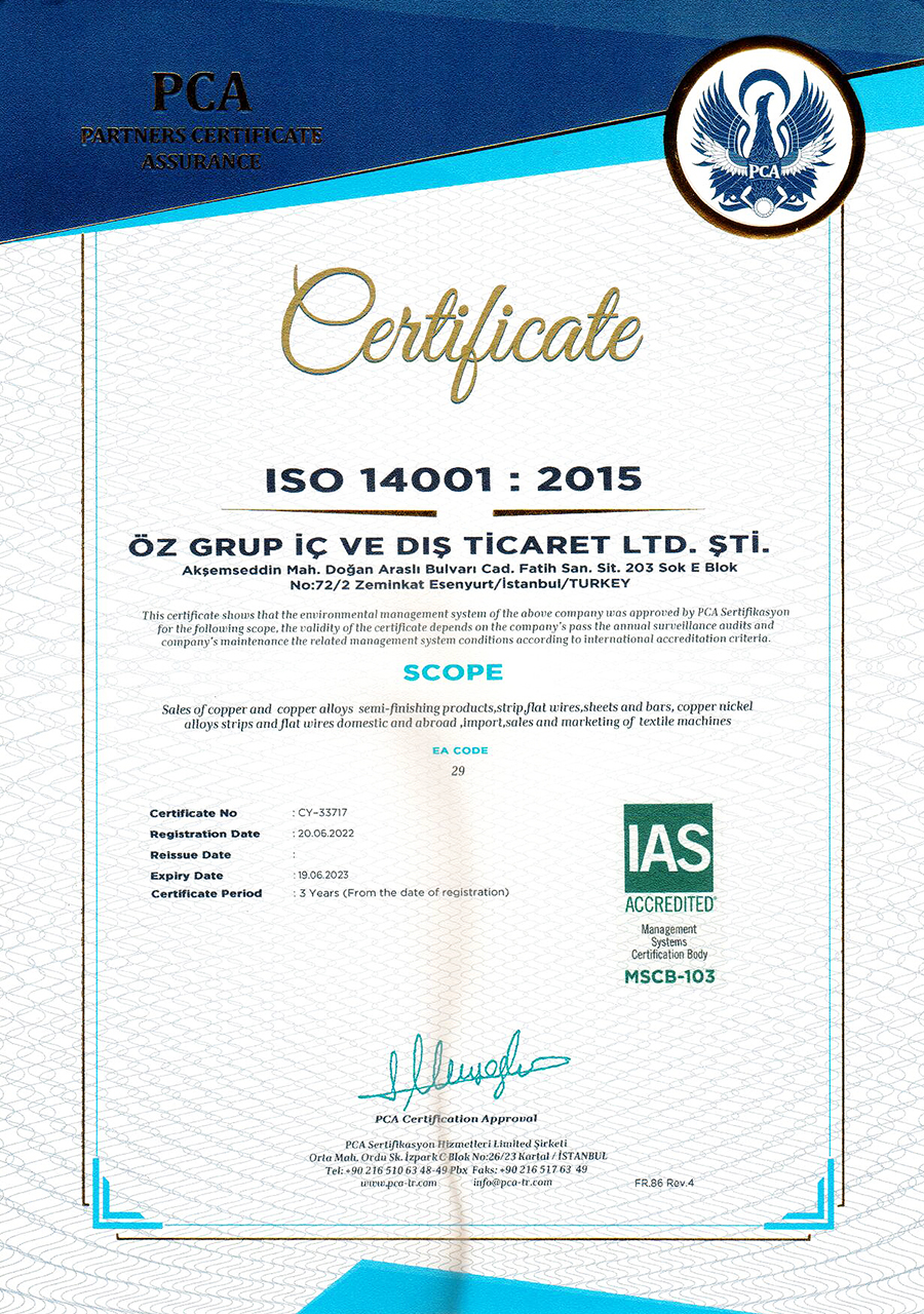 PCA ISO 14001 Certificate