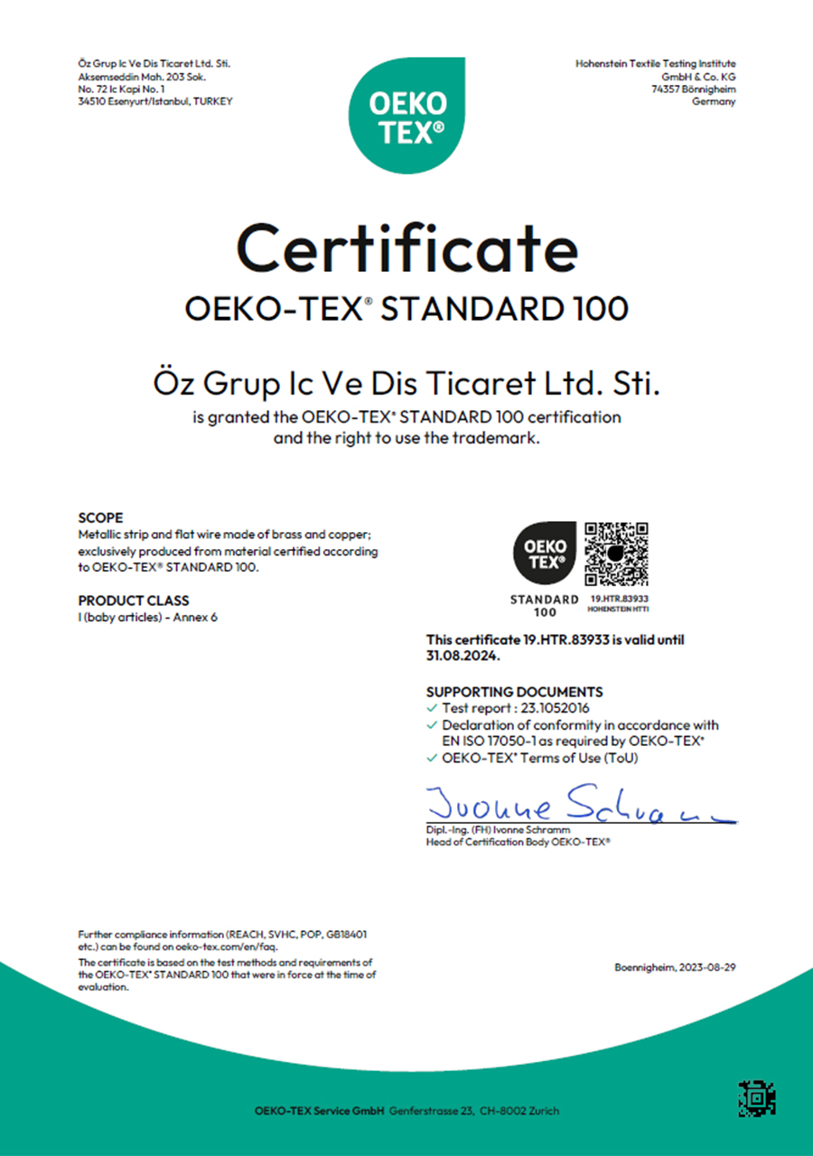 OEKO TEX Standard 100 Certificate
